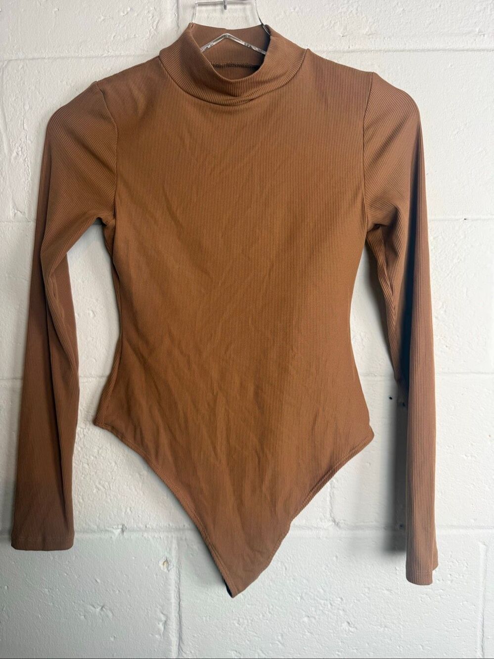 Girlfriend Collective Women’s M Brown Ribbed Turtleneck Long Sleeve Bodysuit